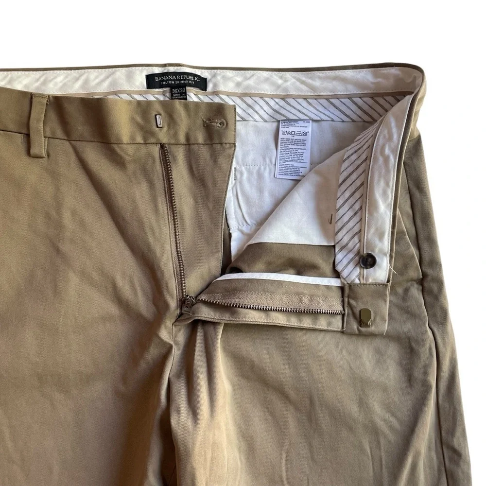 Banana Republic Fulton Skinny Rapid Movement Chino Pant Tan Brown Size 36W 27L